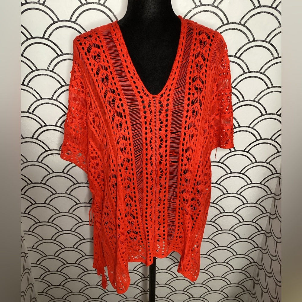 Vibrant Orange Crochet Swim Cover-Up – One Size - Picture 3 of 9